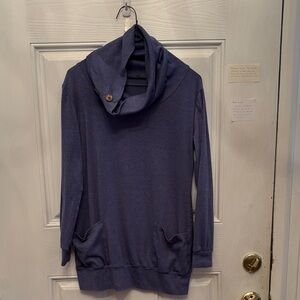 Women's Blue Cowl Neck Long Sweater/sweatshirt